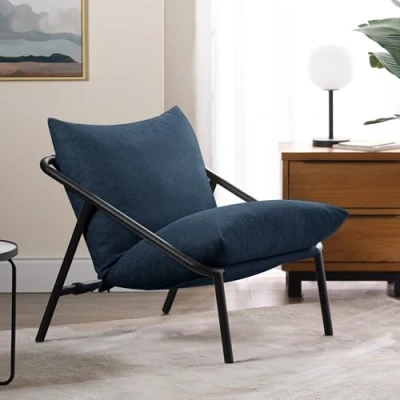 Abbildung von Zinus Ada Sling Akzent Sessel 79x68x79 mit Metallrahmen und Polsterung aus zerkleinertem Schaumstoff Marineblau