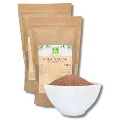 Abbildung von Kala Namak Salz Fein 1000g (2 * 500g) von der Grünen Essenz Steinsalz naturbelassenes Schwarzsalz mit hohem Schwefelgehalt und spezifischem Aroma Eiern (1000 Gramm)