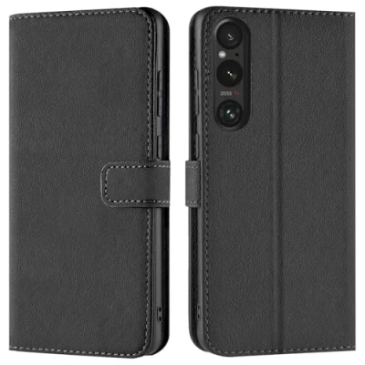 Abbildung von Verco Handyhülle für Sony Xperia 1 VI Hülle, Bookcase Tasche Flipcover 2024 Case [Kartenfächer/Aufstellfunktion], Schwarz