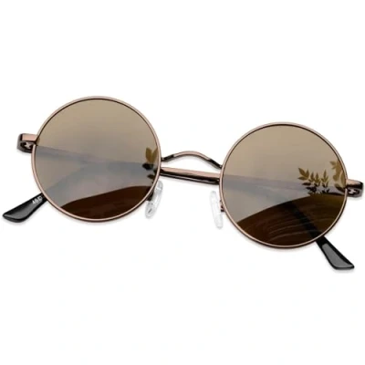 Abbildung von KANASTAL Runde Sonnenbrille Herren Damen Klassische Retro Polarisierte Rund mit Metallrahmen Vintage Hippie Rave Brille UV400 Schutz, Bronze Rahmen Braun Gläser