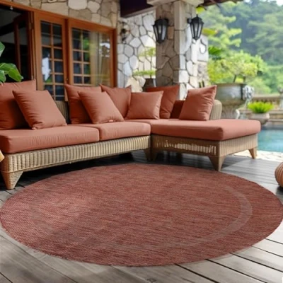 Abbildung von Carpettex Outdoor Teppich Wetterfest 120 cm Rund Sisal Optik Rot Ideal für Balkon, Garten, Terrasse und als Küchenteppich Draußen Waschbar, Flachgewebe, Wasserfest, Pflegeleicht