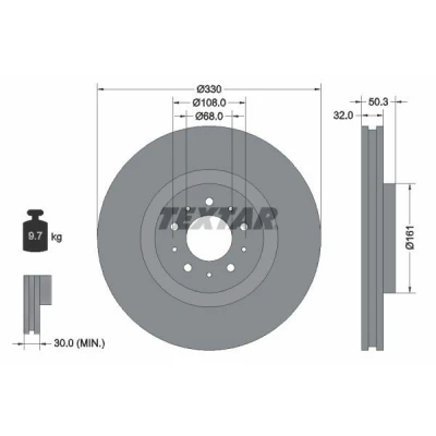 Abbildung von TEXTAR PRO 92178103 Bremsscheibe 330 32 05/10 108 innenbelüftet beschichtet ohne Radbefestigungsbolzen, Radnabe VOLVO: V70 2, S60 I