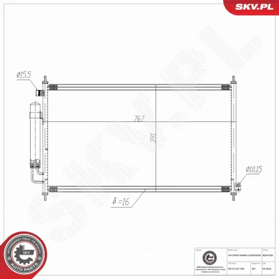 Abbildung von ESEN SKV 86SKV283 Klimakondensator ohne Trockner Aluminium 627mm NISSAN: Qashqai / Qashqai+2 I