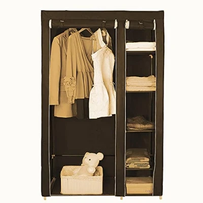 Abbildung von HUOLE XL Kleiderschrank Stoff Regal,Garderobenschrank,Campingschrank Stoffkleiderschrank mit Kleiderstange,Garderobe,DIY Innenraum Vlies,110 * 45 178cm Braun