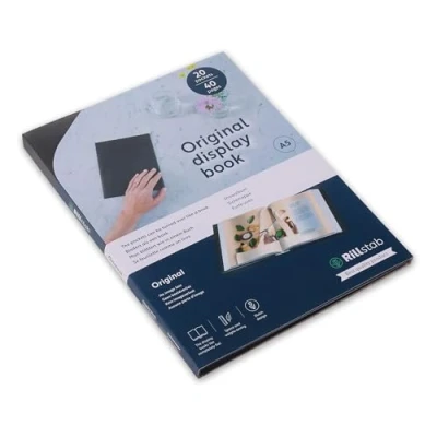 Abbildung von Rillstab original A5 Präsentationsmappe für Schule &amp; Projekt Sichtbuch Präsentationsbuch 20 Transparente Hüllen 10 mm Rückenbreite Dokumente Organisieren ohne Lochen Schwarz 99524