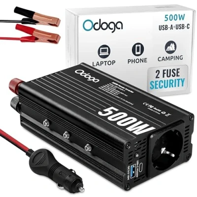 Abbildung von Odoga Wechselrichter 12V auf 230V 500W Spannungswandler, Stromwandler mit 3A USB A &amp; C Anschlüsse, Inverter 220V, Auto Steckdose Laden Sie Ihr Laptop, iPad, iPhone, Tablet Und Mehr