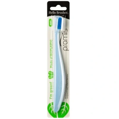 Abbildung von promis brush nachhaltige Zahnbürste aus nachwachsenden Rohstoffen Bioplastik weiche 6750 Borsten recycelte Verpackung made in Germany Italian Design (singlepack, ocean blue)