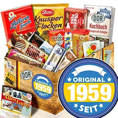 Abbildung von Original seit 1959 Süßigkeitenbox mit DDR Waren Geschenk Geburtstag