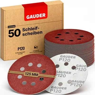 Abbildung von GAUDER Schleifscheiben für Exzenterschleifer Ø 125mm 50 Stück Schleifpapier Klett 8 Loch Schleifblätter rund Körnung P120