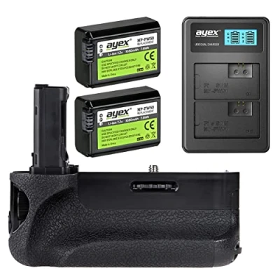 Abbildung von ayex Batteriegriff Passend für Sony A7 A7R A7S ähnlich VG C1EM + 2X NP FW50 Akku USB Dual Ladegerät Praktisches Gesamtpaket Ergonomisch 100% kompatibel
