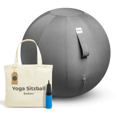 Abbildung von Backerz® Sitzball 55 cm Ergonomische Sitzmöbel für Büro und Heimbüro Langlebiger Stoff, Gymnastikball Fitness Ball, Ballstuhl mit Ballauflage Waschbarer Leinenbezug Dunkelgrau