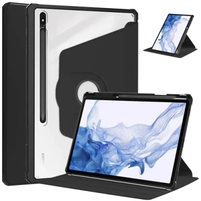Abbildung von Drehbare Hülle für Samsung Galaxy Tab S9 11 Zoll 2023 mit Stifthalter 360 Grad drehbarer Ständer Schutzhülle transparenter Rückseite &amp; Smart Sleep/Wake Cover (Schwarz)