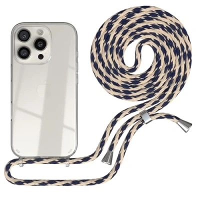 Abbildung von EAZY CASE Handykette kompatibel mit iPhone 16 Pro Handyhülle Umhängeband, Handykordel Schutzhülle, Hülle Band, Stylische Kette für Smartphone, Taupe Camouflage Clips Silber