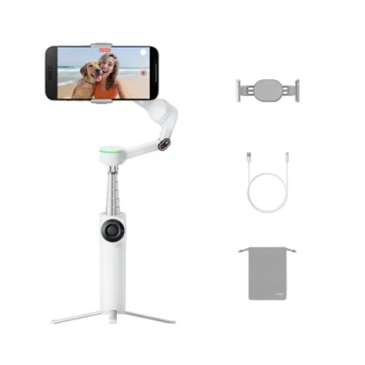 Abbildung von Insta360 Flow 2 Pro Weiß Faltbarer AI Gimbal, Tracking in 200+ Apps mit Apple DockKit, Multi Personen &amp; 360º Pan Tracking, integriertes Stativ/Selfie Stick, tragbarer iPhone/Android Stabilisator
