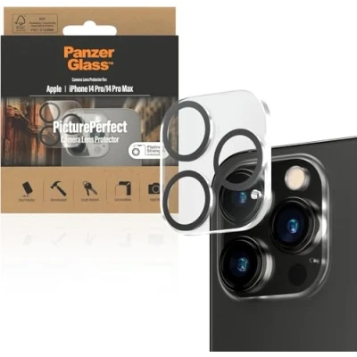 Abbildung von PanzerGlass™ Picture Perfect Kameraschutz für iPhone 14 Pro und Max kratzfester Objektivschutz aus gehärtetem Glas, Ultra klar Anti Fingerprint bei voller Bildqualität