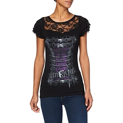 Abbildung von Spiral Waisted Corset Netz Shirt, schwarz, Gr. S