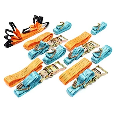 Abbildung von Wiltec Spanngurte 4er Set für den Autotransport, 50mm x 3,5m, 3000 daN, Zurrgurte zur Radsicherung