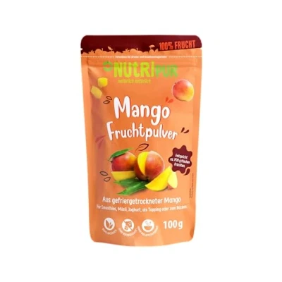 Abbildung von NutriPur Mango Fruchtpulver: 100g Fruchtpulver gefriergetrocknet und fein gemahlen Getrocknete Früchte ohne Zucker Zusatz Pulver Gefriergetrocknete