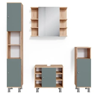Abbildung von Vicco Badmöbel Set Fynn, Grün/Goldkraft Eiche, 4 Teile, (4 er Set, St., Set)