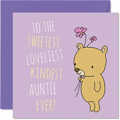 Abbildung von Stuff4 Herzliche Geburtstagskarte für Tante, Motiv Sweetest Loveliest Kindest Auntie Ever, von Nichte, Neffe, Geburtstagsgeschenk, 145 mm x Grußkarten Tante
