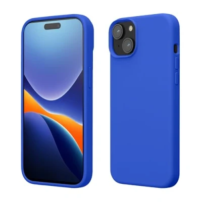 Abbildung von kwmobile Hülle für das iPhone 15 Silikon Handy Case stoßfeste Handyhülle mit weicher Oberfläche Baltik Blau