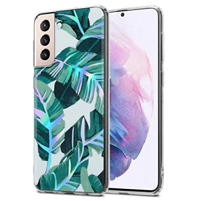 Abbildung von Cadorabo Hülle kompatibel mit Samsung Galaxy S21 Plus Schutzhülle TPU Silikon Case Blumen Design Slim Kratzfest Weiche Gummi Rundumschutz für in Weiß