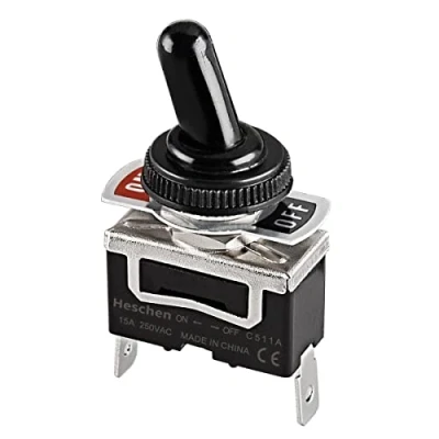 Abbildung von Heschen Metall Kippschalter, C511A, SPST gewartet, Ein/Aus 2 Positionen, 15A 250VAC, Flachsteckanschluss, CE, mit wasserdichter Abdeckung (1)