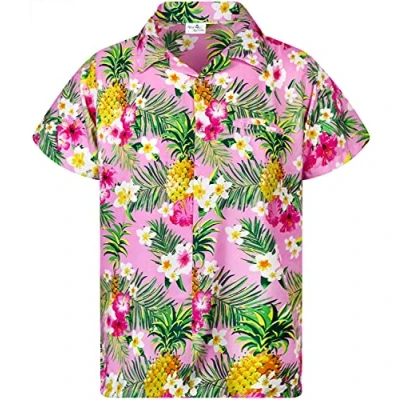 Abbildung von King Kameha Funky Hawaii Hemd, Herren, Kurzarm, Pineapple Flowers, Hell Pink, M