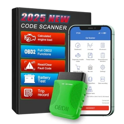 Abbildung von Bluetooth OBD2 Diagnosegerät Auto Diagnosescanner passend für iOS und Android, drahtloses OBDII komplettes System Diagnosewerkzeug, Fahrzeug Diagnosegerät, Mintgrün