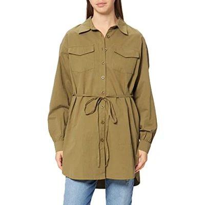 Abbildung von NA KD Damen Oversized Belted Shirt Hemd, grün, 42 EU