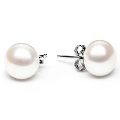 Abbildung von Gaura Pearls Paar Ohrstecker Perlenohrstecker weiß 9 10 mm, Button, echte Süßwasserzuchtperle, 925 Silber rhodiniert
