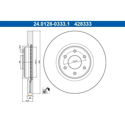 Abbildung von ATE Bremsscheibe NISSAN: NP300 Navara Pickup, MERCEDES BENZ: X Klasse Pickup 320,0mm 28,0mm 6 114,3mm Belüftet beschichtet 24.0128 0333.1