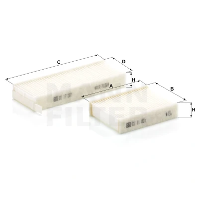 Abbildung von MANN FILTER CU 17 009 2 Innenraumfilter Partikelfilter 105, 165 80 22