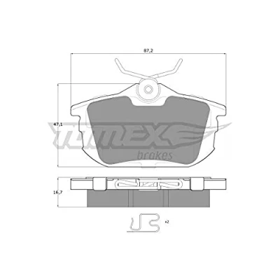 Abbildung von TOMEX brakes TX 13 07 Bremsbelagsatz Hinterachse mit akustischer Verschleißwarnung Zubehör MITSUBISHI: COLT 6, Space Star, Carisma Schrägheck