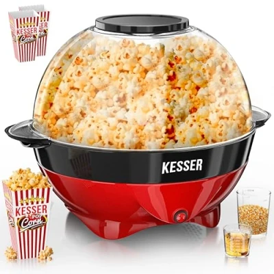 Abbildung von KESSER® Popcornmaschine Groß 800W Popcorn Maker 5,5l Inhalt mit Antihaftbeschichtung Deckel &amp; Servierschale für Öl Butter Zucker Stille Schnelle inkl. Mess &amp;Popcornbecher abnehmbarer Heizfläche