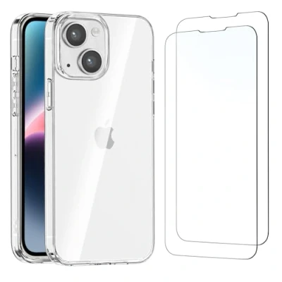 Abbildung von NEW&#039;C Hülle für iPhone 14 (6,1 Zoll) Ultra Transparent Silikon Weiches TPU Gel und 2 x Panzer Schutz Glas