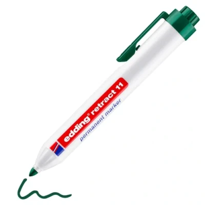 Abbildung von edding Retract 11 Permanent Marker grün 1 Stift runde Feder 1,5 3 mm wasserfest, schnelltrocknend für die einfache Einhandbedienung Karton, Kunststoff, Holz, Metall, Glas