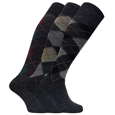 Abbildung von Sock Snob 3 Paar Herren Extra lange Knie High Argyle Lämmer Wollkleid Socken in Braun oder Grau (39 45, Grau)
