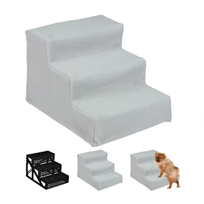 Abbildung von relaxdays Haustiertreppe Hundetreppe 3 Stufen, Grau