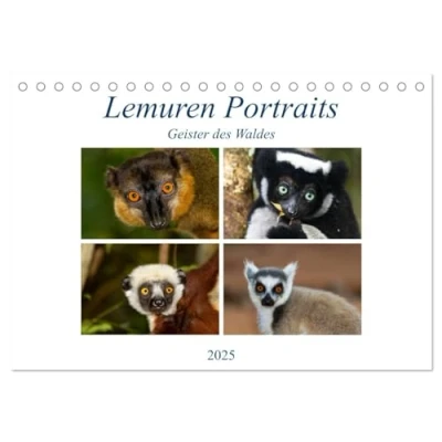 Abbildung von Lemuren Portraits (Tischkalender 2025 DIN A5 quer), CALVENDO Monatskalender