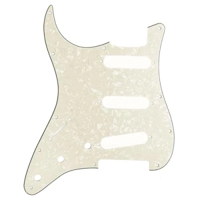 Abbildung von Musiclily SSS 11 Löcher Linkshänder Strat Pickguard Gitarren Schlagbrett für Fender USA/Mexican Standard Stratocaster Modern Style,4 lagig Parchment Pearl