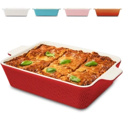 Abbildung von Praknu Auflaufform Groß Ofenfest Ofenform 28 cm Hoher Rand Mit Antihaftbeschichtung, Porzellan Keramik, (1 St), Für 4 Personen Lasagne, Tiramisu &amp; Auflauf Rechteckig