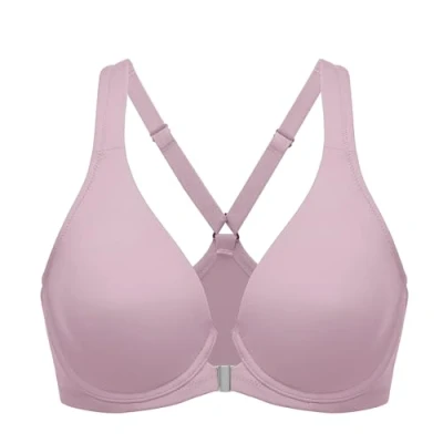 Abbildung von DELIMIRA Damen Vorderverschluss Racerback BH Grosse Grössen Bügel BHS Tiefer Ausschnitt Ungefüttert Vollschalen Lila Schatten 90D