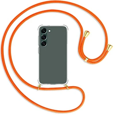 Abbildung von mtb more energy® Handykette kompatibel mit Samsung Galaxy S23 Plus 5G Neon Orange/Gold Smartphone Hülle zum Umhängen Anti Shock Full TPU Case