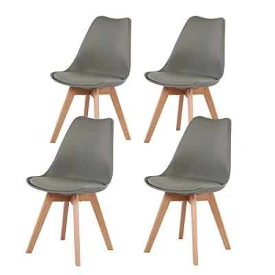 Abbildung von H.J WeDoo 4 x Wohnzimmerstuhl Esszimmerstuhl Bürostuhl mit Massivholz Buche Bein,Retro Design Gepolsterter Stuhl Küchenstuhl Holz, Grau