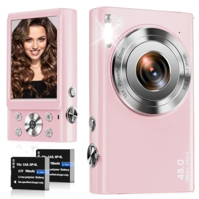 Abbildung von Digitalkamera, 4K Autofokus Fotokamera HD 48MP mit 2,8&quot; großem Bildschirm, 16X Digitalzoom, Kompaktkamera für Fotografie, Fotoapparat Teenager, Erwachsene, Anfänger（Rosa）