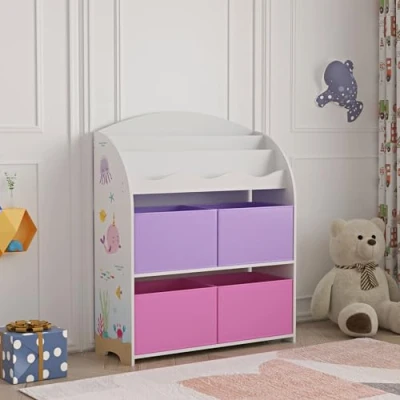 Abbildung von en.casa Kinderregal, »Orust« mit Ozean Motiv Weiß/Lila/Rosa