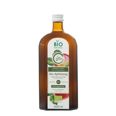 Abbildung von BIONATURO Bio Apfelessig 6% 500ml hochwertiger Essig aus ökologischen Äpfeln naturtrüb, ungefiltert, reich an Nährstoffen ideal für Küche, Diät&amp;Gesundheit naturtrüb vegan