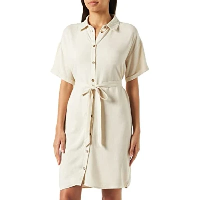 Abbildung von PIECES Damen Pcvinsty Ss Linen Shirt Dress Noos, Birch, L