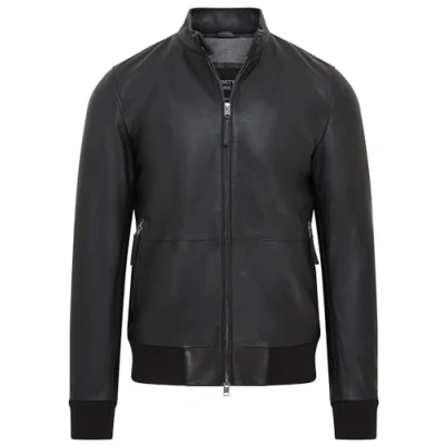 Abbildung von Infinity Leather Schwarze MA 1 Casual Leder Bomberjacke im Stil Für Herren